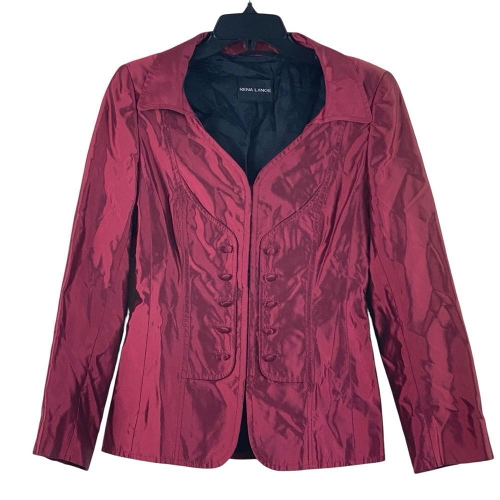 Vintage 90s Rena Lange Silk Taffeta Jacket Ruby Red Tailored Blazer Sz 8